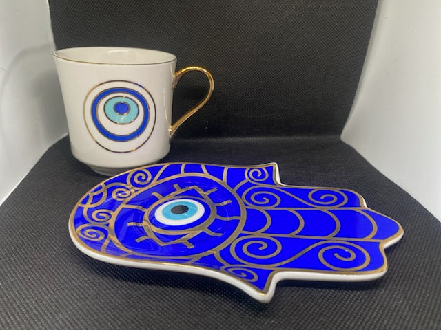 Ceramic Tea Cup & Hamsa Saucer Set