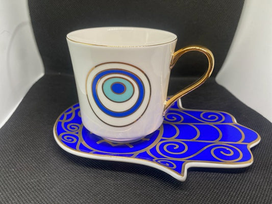 Ceramic Tea Cup & Hamsa Saucer Set