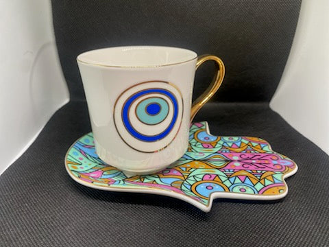 Ceramic Tea Cup & Multicolor Pastel Saucer Set