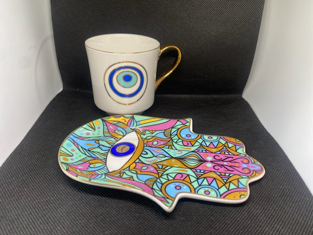 Ceramic Tea Cup & Multicolor Pastel Saucer Set